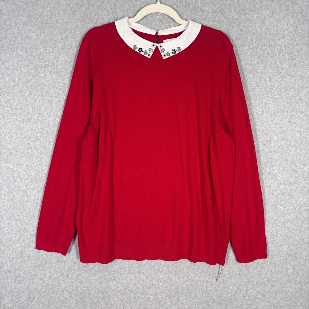 ELLE Embellished Collar Sweater XXL‎ Pearls Whimsical Granny Retro Twee Feminine